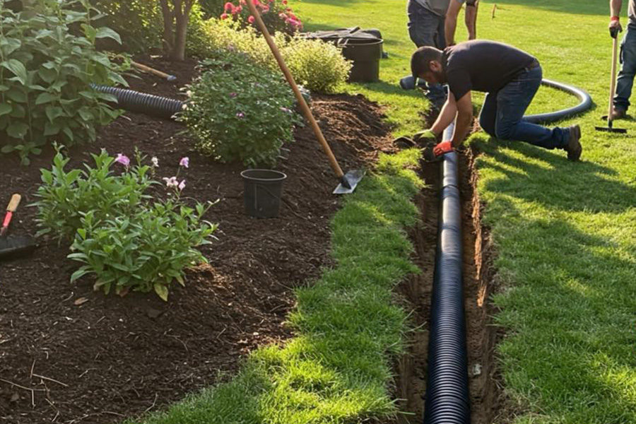 French drain installation and yard drainage solutions in Machesney Park IL