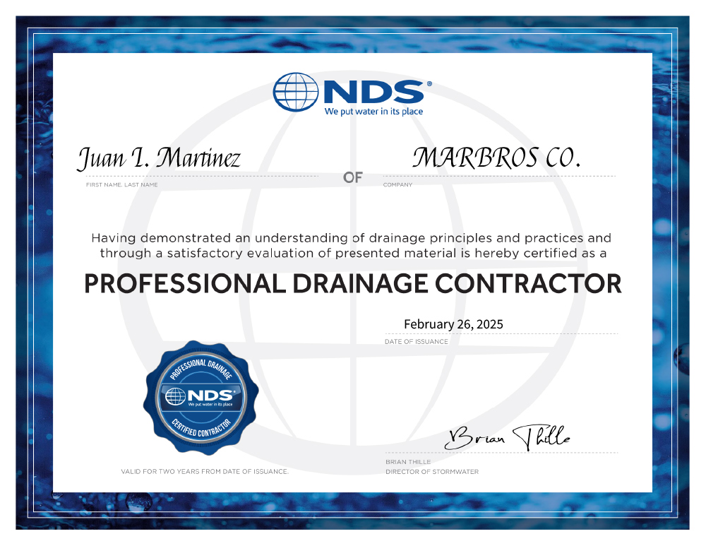 Professional Drainage Certified Contractor NDS